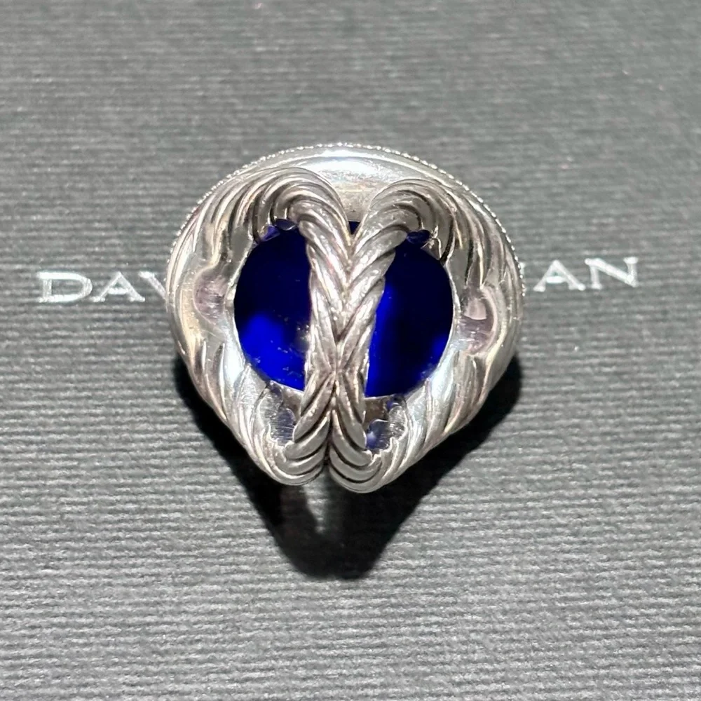 David Yurman Albion Lapis Lazuli Diamond Ring Size 6 Large Cable Statement